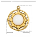 Macro view of gold stainless steel eye pendant with white natural stone and 18mm size specs - Round White Translucent Stone (YE126)