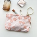 Pink cherry jacquard makeup bag featuring a decorative pearl ring handle zipper - Pink Cherry