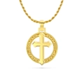 Polished gold cross pendant necklace with chain link textured edge detail for men - NMN03-Chain Texture Cross Gold Necklace