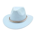 Close-up of a light blue felt cowboy hat featuring a sparkling rhinestone-studded band - Sky Blue