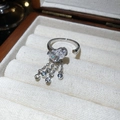 Silver-plated heart-shaped zircon ring with tassel pendants and adjustable open band - 48# Ring - Silver - Tassel