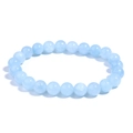 Minimalist light blue natural stone beaded bracelet with polished round crystal beads - Aquamarine / 10mm
