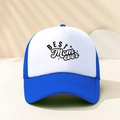 Blue and white trucker hat featuring BEST MOM EVER print with mesh back panels - Sapphire Blue