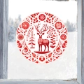 Christmas reindeer window stickers with snowflakes and trees for festive holiday decoration - Red