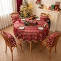 Nappe de Noël rouge et coussins avec motifs de renne et sapin pour déco de fêtes - Rond 120cm / Rouge Flocon de Neige Cerf avec Bordure Dorée