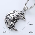 Macro detail of gothic moon skull pendant with flame texture in vintage silver finish - Moon Skull (Style 16)