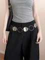 Bohemian style silver wide metal chain belt featuring circular discs and rings for dresses - Circular Ring Waist Chain / Silver