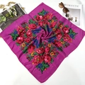 Rose red floral square silk scarf featuring blooming roses and daisies with retro pattern - 70x70cm / Plum