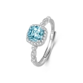 Adjustable S925 sterling silver ring with square light blue star sapphire gemstone - 925 Silver / Ring