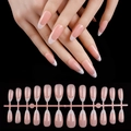 French tip press-on nails in nude pink and white almond shape displayed on set - French White Tip Long Almond Glossy (HTMC-MP01)