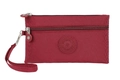 Dark red nylon wristlet wallet with double zipper pockets and wrist strap for phone - Dark Red