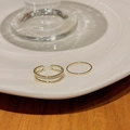 Minimalist gold double-layered open ring set with white enamel and thin gold band - J775 Enamel Open Ring 2-Piece Set