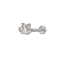 Silver scorpion claw labret stud with four sparkling round white cubic zirconia stones - Silver Cat Paw (Clear Zirconia)(24042403-10)