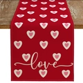 Detail of red Valentine's Day table runner with love heart patterns on wood surface - Red Double Layer Heart love Style (ZQ42-17) / 33*183cm