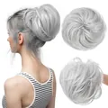 Silver grey messy bun hair piece for women made of premium synthetic heat-resistant fibers - Platinum Blonde