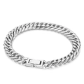 Silbernes Panzerarmband mit quadratischem Karabinerverschluss auf weißem Hintergrund - 9mm Breite / 20cm Länge / Silber Stil (KB154577-Z)