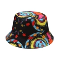 Detail of graffiti print bucket hat featuring red maple leaves and colorful swirls - M (56-58cm) / Black Maple Leaf Graffiti