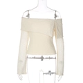 Detail of off-white off-shoulder knit top with unique 3D granular textured fabric - S / Off White