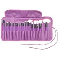 Dettaglio di 24 pennelli professionali viola per il trucco con custodia in pelle coordinata - 24 pezzi+borsa in PU viola / Viola