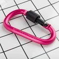 Pink D-ring aluminum carabiner with black screw lock mechanism and safety engraving - Rose Red