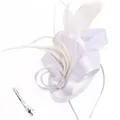 Elegant white fascinator with satin ribbon bow and feathers on a headband and clip - White