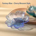 Luxury cherry blossom glass fruit plate in dream blue with gold rim and floral relief - Dreamy Blue-Cherry Blossom Style