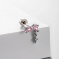 Silberner Schleifen-Ohrstecker mit rosa Herzsteinen und glitzerndem Kreuzanhänger - Schleife Kreuz Anhänger Stil (A50-5#)