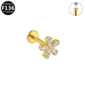 Gold F136 titanium internally threaded labret stud with zircon flower design - Gold Flower Style (G23LAI235-G)