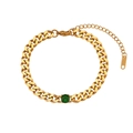 18K gold plated Cuban chain bracelet featuring a round green zircon center stone - Bracelet-Green Zirconia