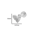Silver stainless steel heart stud with clear cubic zirconia in internal thread style - 7# Side-Set Heart Style - Silver