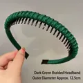 Dark green braided headband with non-slip teeth, 12.5cm diameter for women - Dark Green