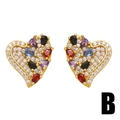 Gold-plated heart earrings with colorful pear-cut gemstones and micro-pave crystals - Heart Design (B)