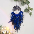 Macro detail of Tree of Life dreamcatcher with blue stones, feathers and beads - Blue Gold Tree