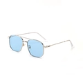 Vintage double bridge metal sunglasses with light blue lenses for men and women - Silver Frame Blue Lens