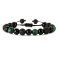 Handmade 10mm lava stone and malachite beaded bracelet with woven adjustable cord - 10mm Lava Stone + Obsidian + Malachite