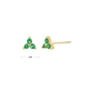 Detailed macro view of 4mm gold S925 silver triangle flower studs with green gemstones - 18K Gold Plated 925 Silver - Emerald Green Zirconia