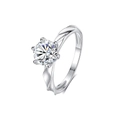 S925 sterling silver moissanite ring with twisted band and six-prong setting on white background - Adjustable Open / Twisted Arm Six-Prong Solitaire Style (FDJZ-424)