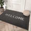 Dark gray welcome doormat with non-slip rubber backing for home entrance area - Youjian-Gray (Rubber Bottom)