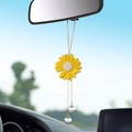 Niedlicher Gänseblümchen Auto-Anhänger mit Kristallkugeln am Rückspiegel - Ohne Ätherisches Öl / Gelb