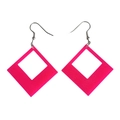Neon pink acrylic square hollow drop earrings with silver metal hooks for women - Square Rose Red