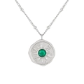 Silberne Perlenkette mit Sonnenstrahl-Anhänger und einem grünen Edelstein in der Mitte - Silber/Grün