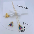 Detailed dimensions of a bee pendant with colorful zircons, measuring 24mm by 22mm - Bee Style Gold With Blue/Pink Stones (#5)