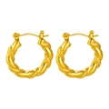 Polished golden stainless steel twisted hoop earrings with a secure lever-back closure - Twisted Rope Hoop Stud