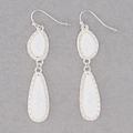 Silver double teardrop dangle earrings with white textured inlay and beaded edges - Silver Frame White (EA088-1银)
