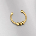 Close-up of golden polished stainless steel open ring with sliding beads detail - Adjustable Open / Gold