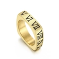 Viereckiger goldener Titanstahlring mit römischen Ziffern und gebürstetem Metall - US 7 / Gebürstetes Gold Römische Ziffern (KR103544-GC)