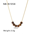 18k gold plated necklace featuring seven natural brown tiger eye beads with 0.6cm diameter - Gold