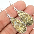 Vintage 925 silver waterdrop earrings with natural brown stone inlays for women - S611 Teardrop Agate