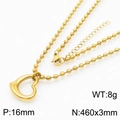 Golden heart pendant bead chain necklace in stainless steel with detailed dimensions - Gold Necklace (KN234389-Z)