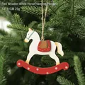 Christmas vintage red wooden rocking horse ornament with hanging rope for tree decor - Wooden Rocking Horse Style B